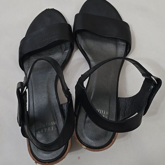 Stuart Weitzman Broadband Leather City Open Tow block Sandals heels Size 7.5 - Picture 2 of 11